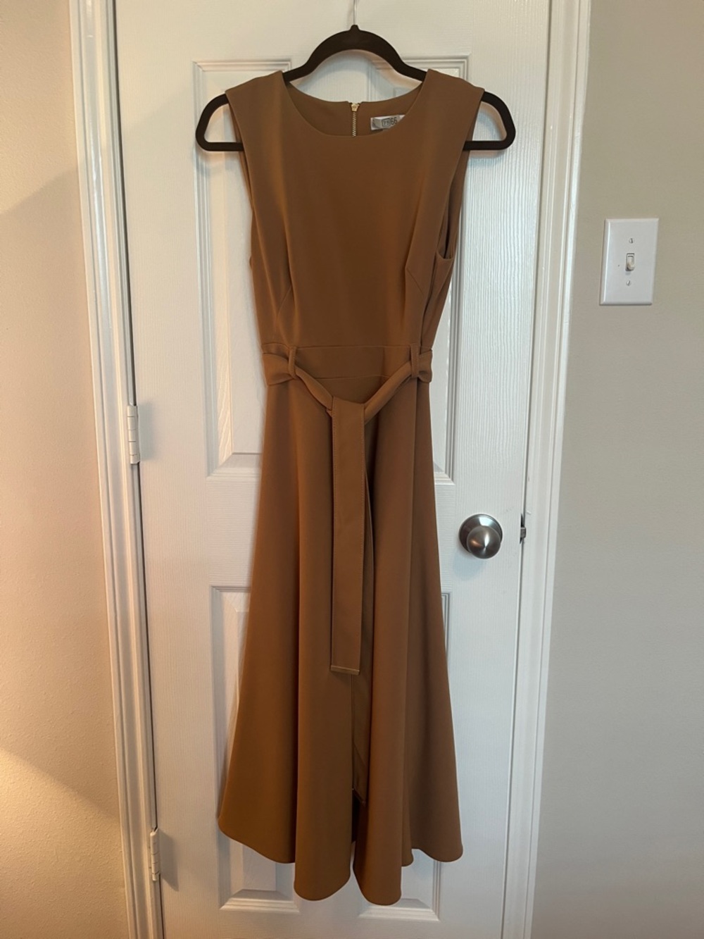 Calvin Klein Camel Midi Dress with Waist Tie